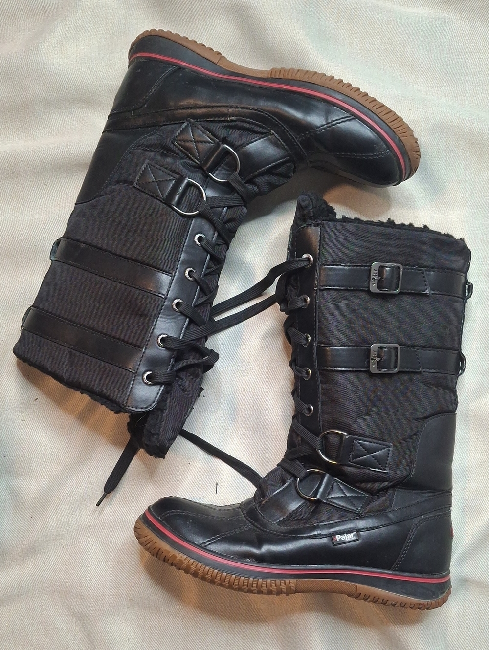 Pajar Black Lace-Up Winter Boots with Buckle Straps